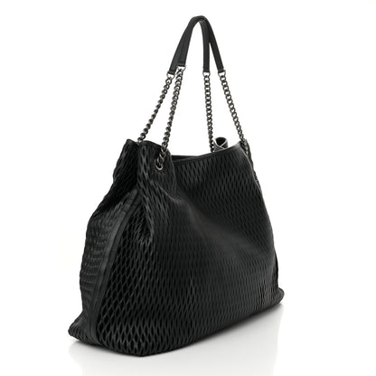 Chanel Calfskin Laser Cut Perforated CC Tote Black 3 of 10