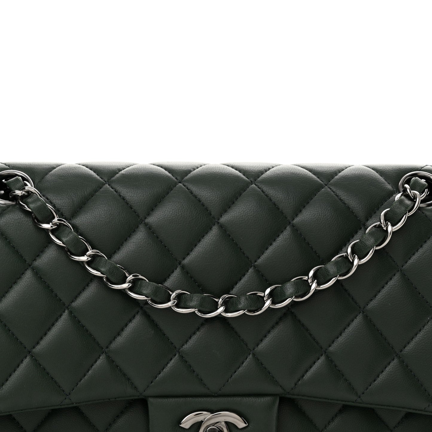 Lambskin Quilted Medium Double Flap Green