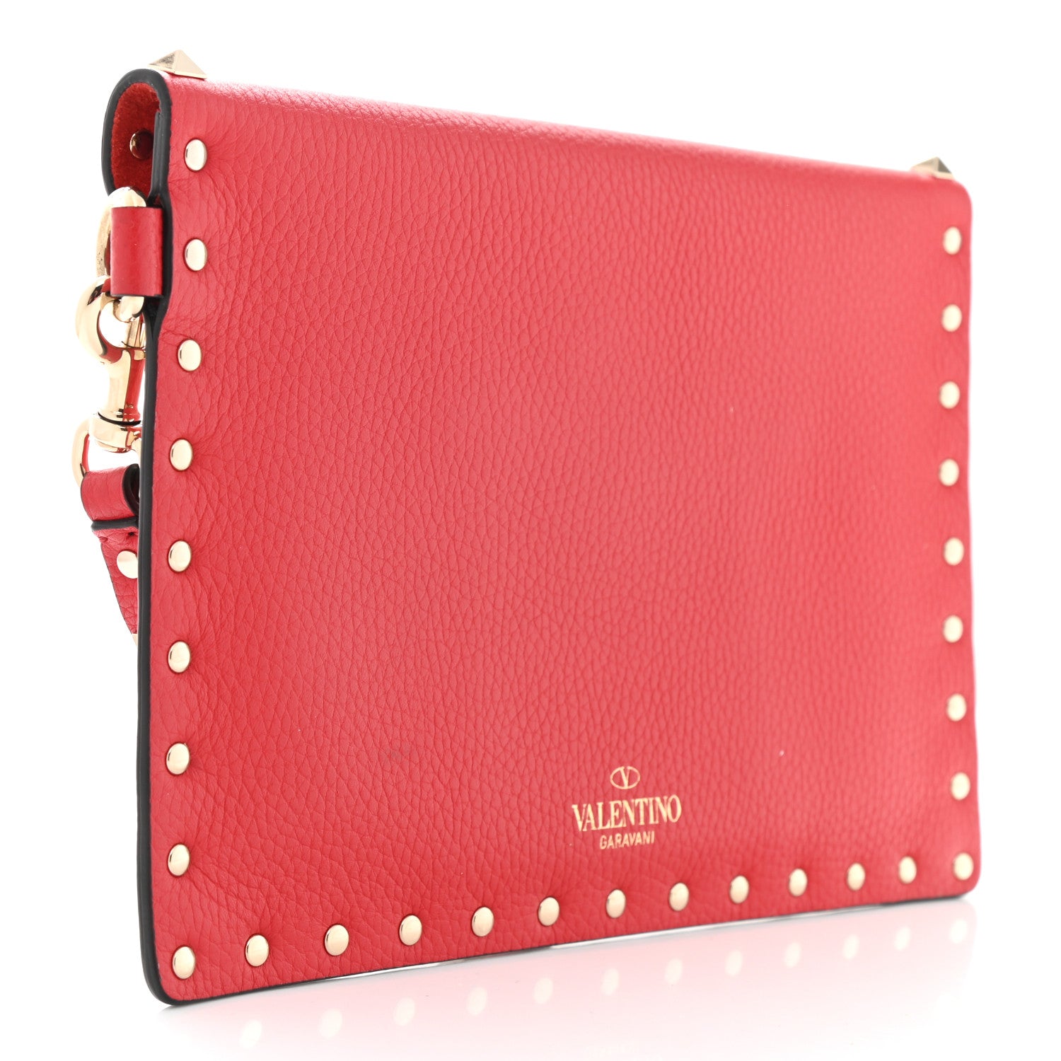 Valentino Garavani Pebbled Calfskin Medium Rockstud Envelope Flat Wristlet Pouch Rouge Pur 3 of 7