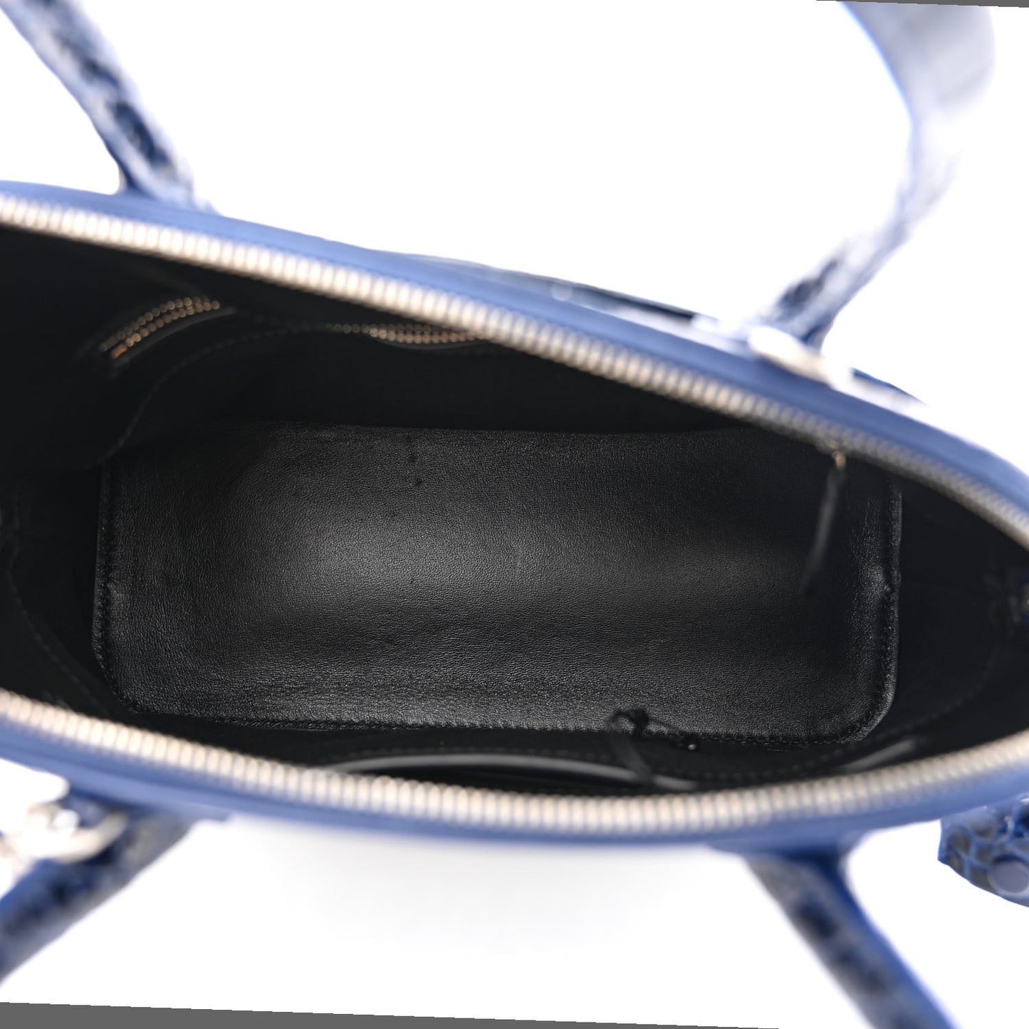 Shiny Calfskin Logo Crocodile Embossed S Ville Top Handle Bag Navy White
