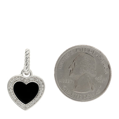 David Yurman Sterling Silver Black Onyx Diamond Cable Heart Charm Pendant 2 of 3
