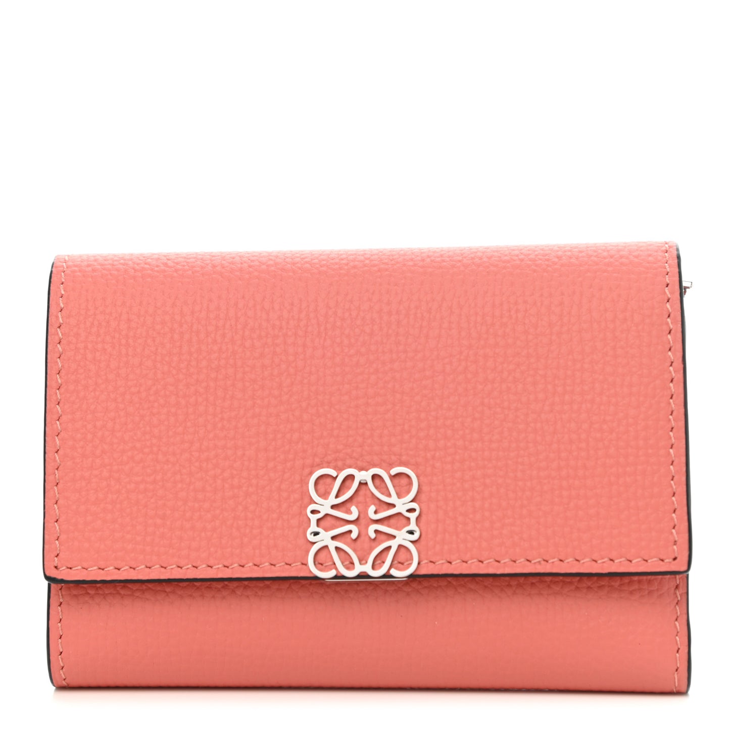 Pebble Grain Calfskin Anagram Small Vertical Wallet Pink Tulip