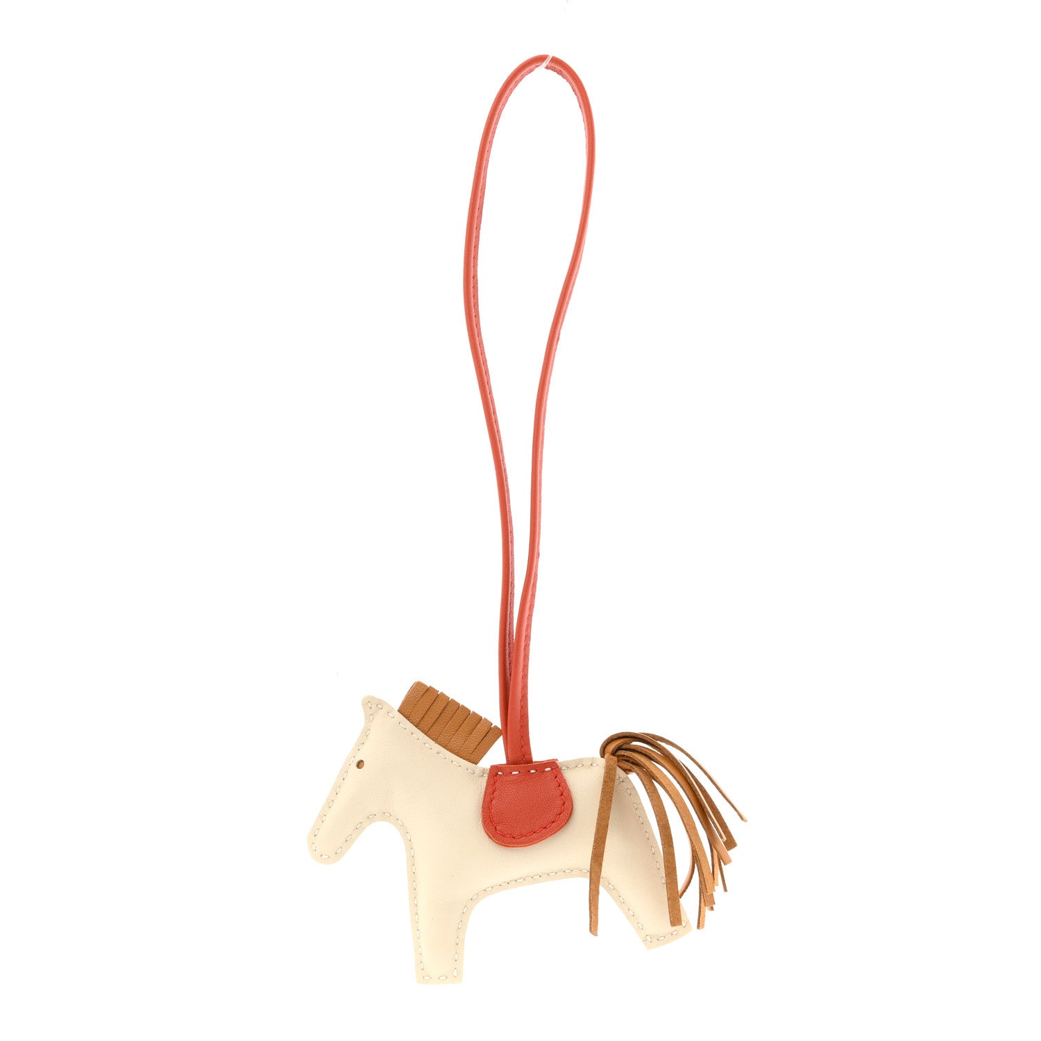 Hermes Milo Lambskin Grigri Rodeo Horse Bag Charm PM Craie Sesame Cornaline 2 of 12