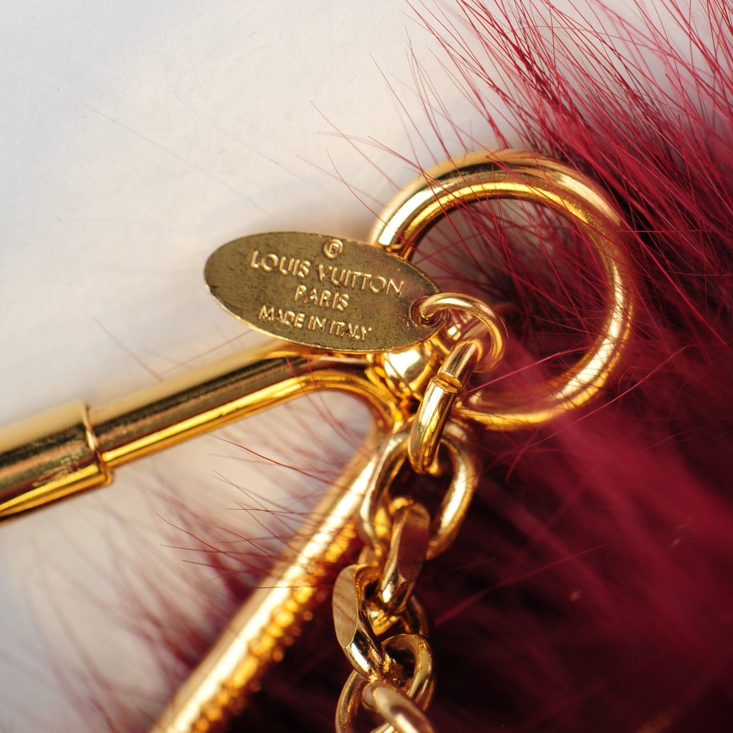 Fox Fur Fuzzy V Bag Charm Amarante