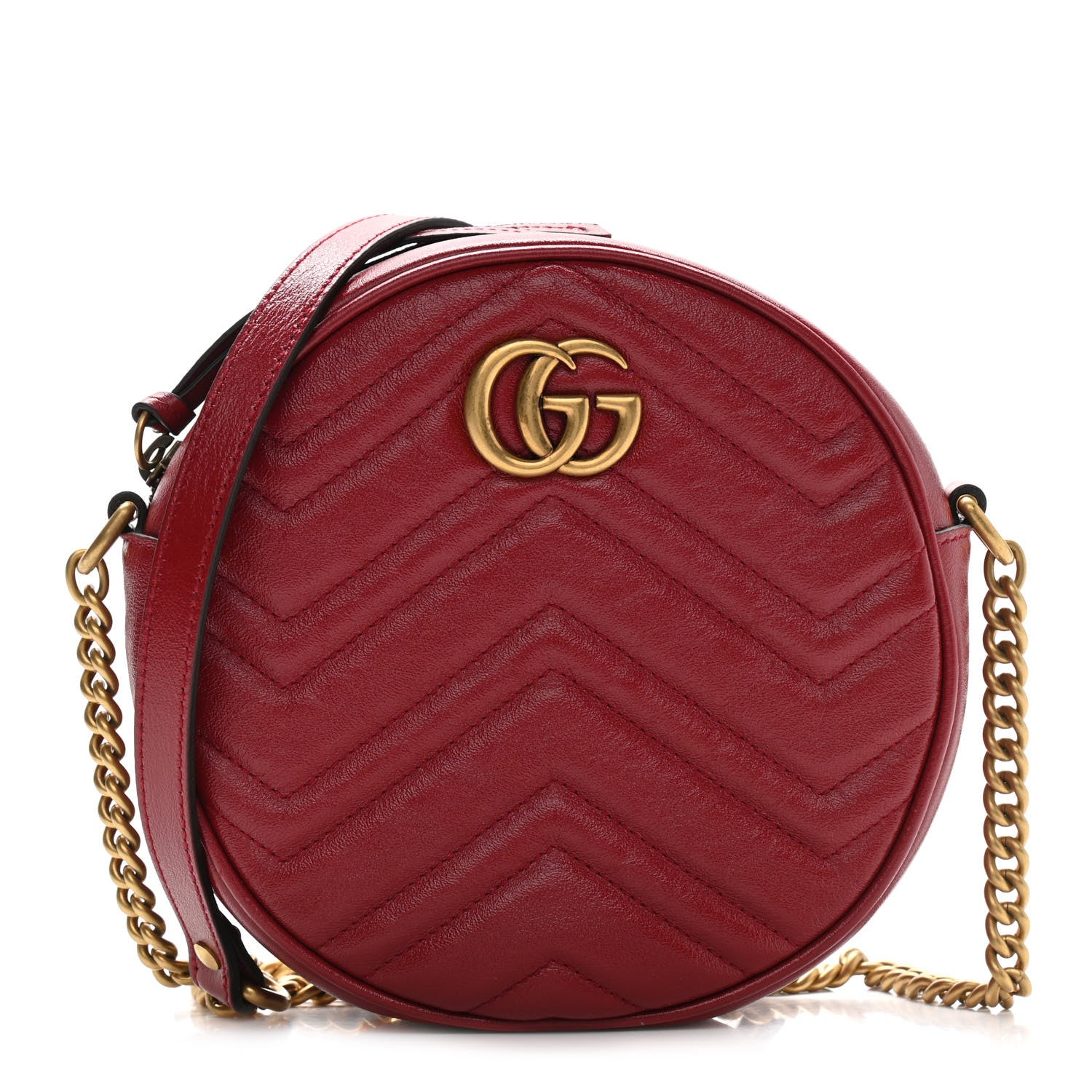 Gucci Glazed Calfskin Matelasse Heart Mini GG Marmont Round Shoulder Bag Romantic Cerise 1 of 10