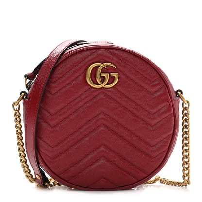 Gucci Glazed Calfskin Matelasse Heart Mini GG Marmont Round Shoulder Bag Romantic Cerise 1 of 10