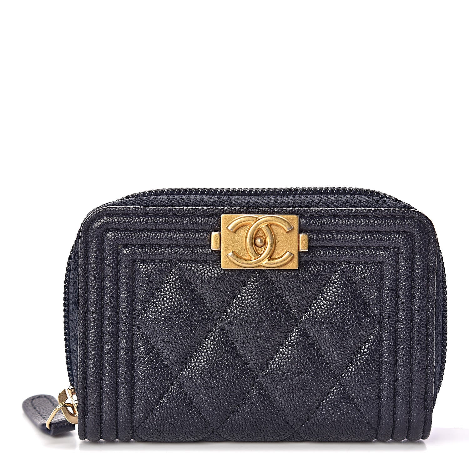 Chanel Caviar Quilted Boy Zip Around Coin Purse Wallet Navy 1 of 7