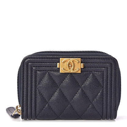Chanel Caviar Quilted Boy Zip Around Coin Purse Wallet Navy 1 of 7