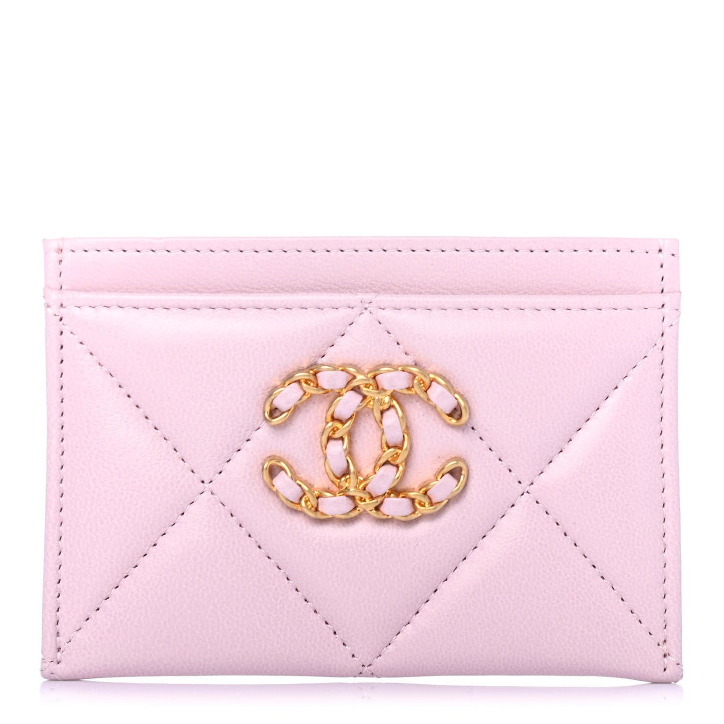 Lambskin Quilted Chanel 19 Card Holder Light Pink