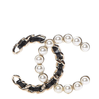 Chanel Lambskin Pearl CC Chain Brooch Black Gold 1 of 5