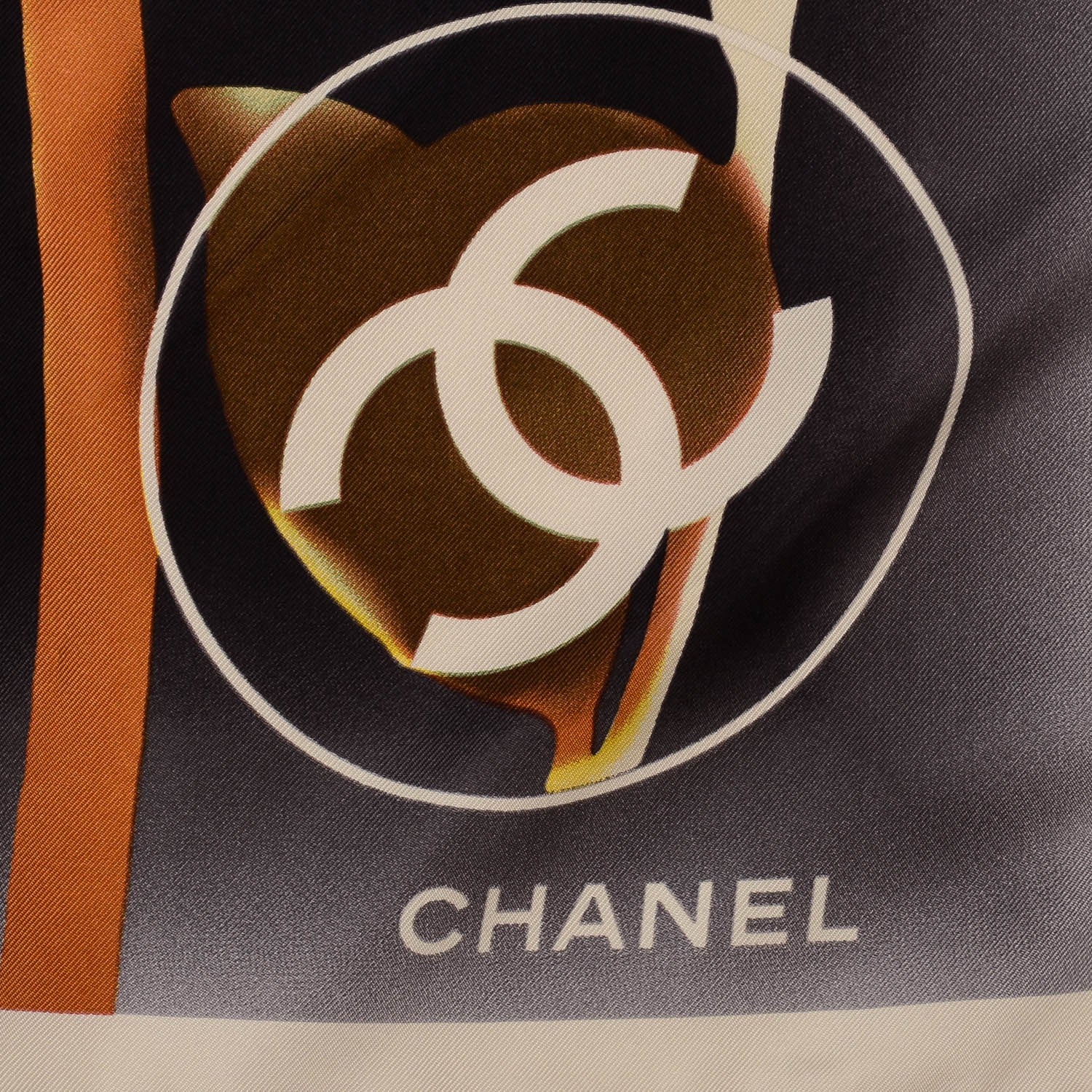 Chanel Silk Camellia Watercolor Flower Scarf Black 3 of 5