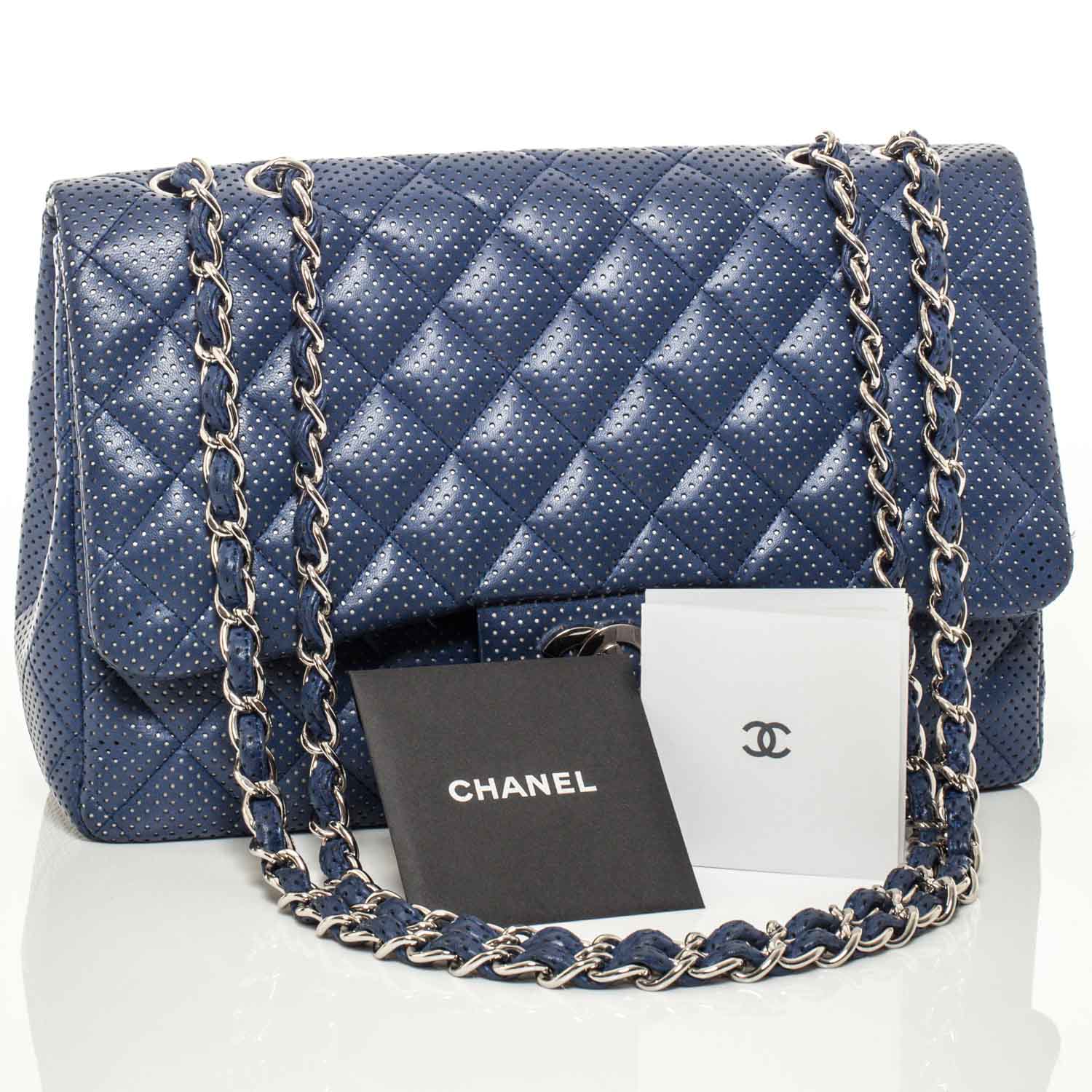 Chanel Calfskin Perforated Jumbo Flap Blue 5 of 9