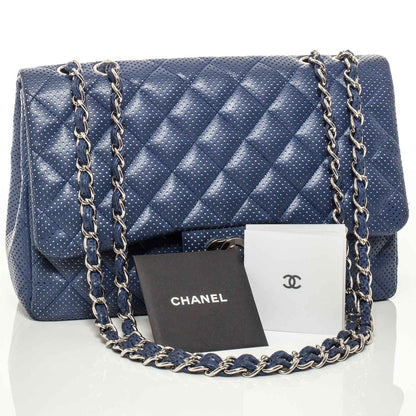 Chanel Calfskin Perforated Jumbo Flap Blue 5 of 9