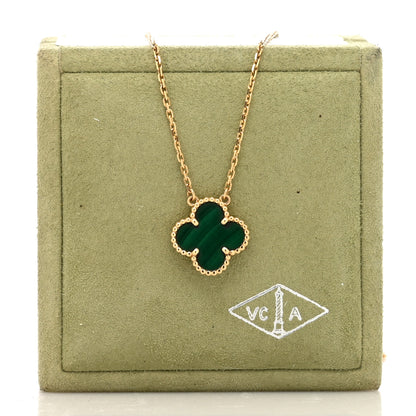 Van Cleef & Arpels 18K Yellow Gold Malachite Vintage Alhambra Pendant Necklace 4 of 4