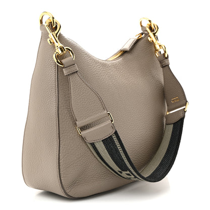 Prada Vitello Daino Soft Large Zippered Messenger Hobo Argilla 3 of 10