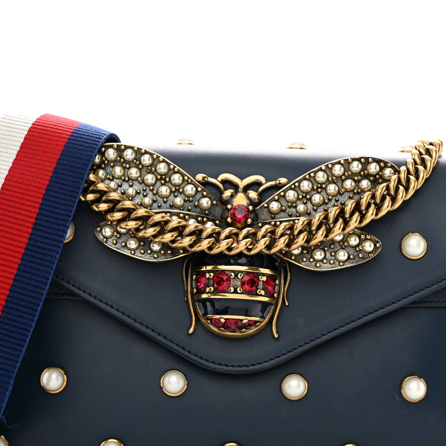 Gucci Nappa Pearl Studded Mini Queen Margaret Broadway Shoulder Bag Blue Agata 8 of 10