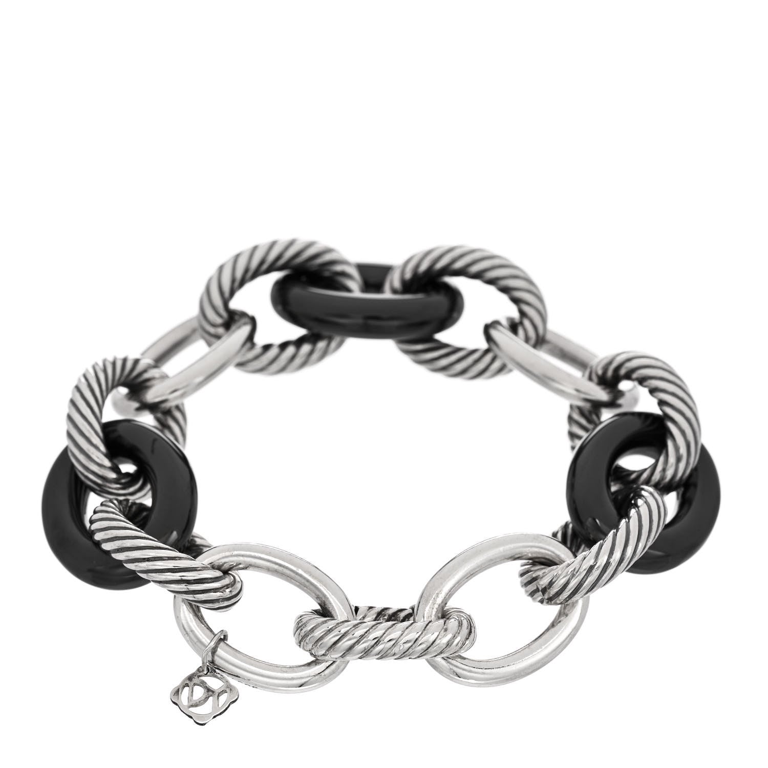 David Yurman Sterling Silver Black Ceramic 17mm Extra Large Oval Link Bracelet 2 of 5