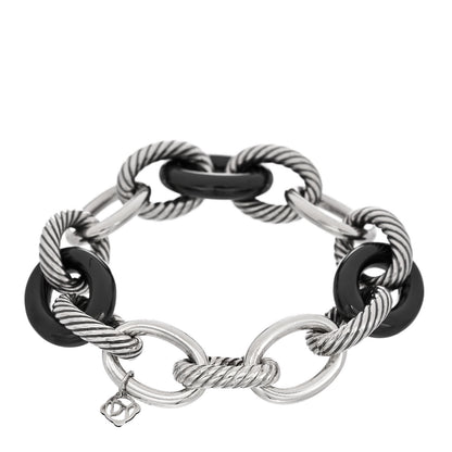 David Yurman Sterling Silver Black Ceramic 17mm Extra Large Oval Link Bracelet 2 of 5