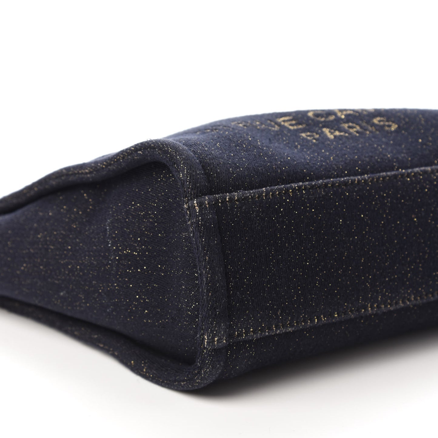 Lurex Canvas Mini Deauville Tote Navy Blue Gold