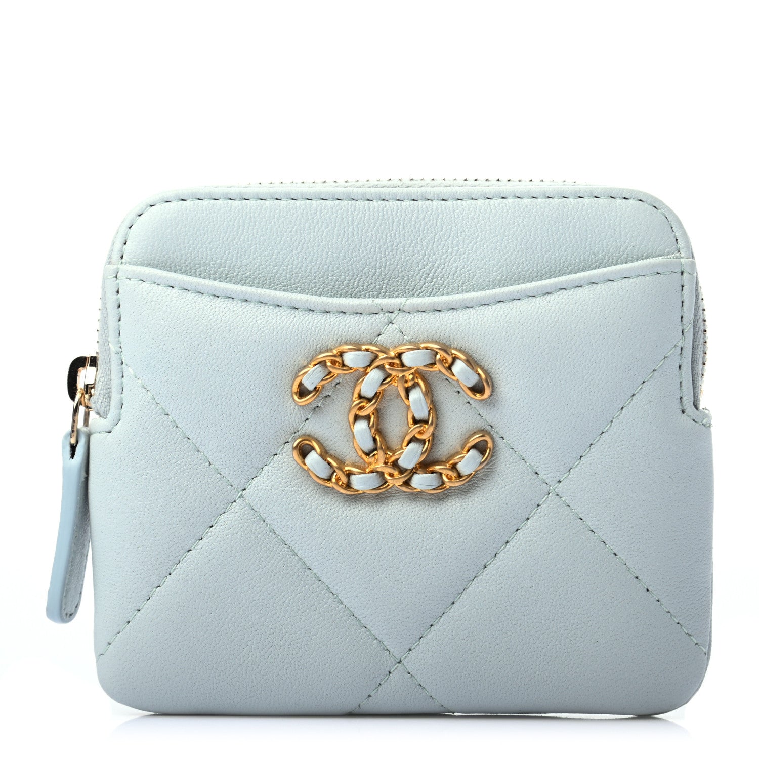 Chanel Lambskin Quilted Chanel 19 Zip Card Holder Wallet Light Blue 1 of 8
