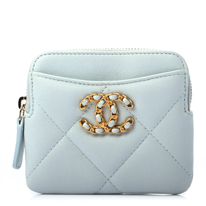 Chanel Lambskin Quilted Chanel 19 Zip Card Holder Wallet Light Blue 1 of 8