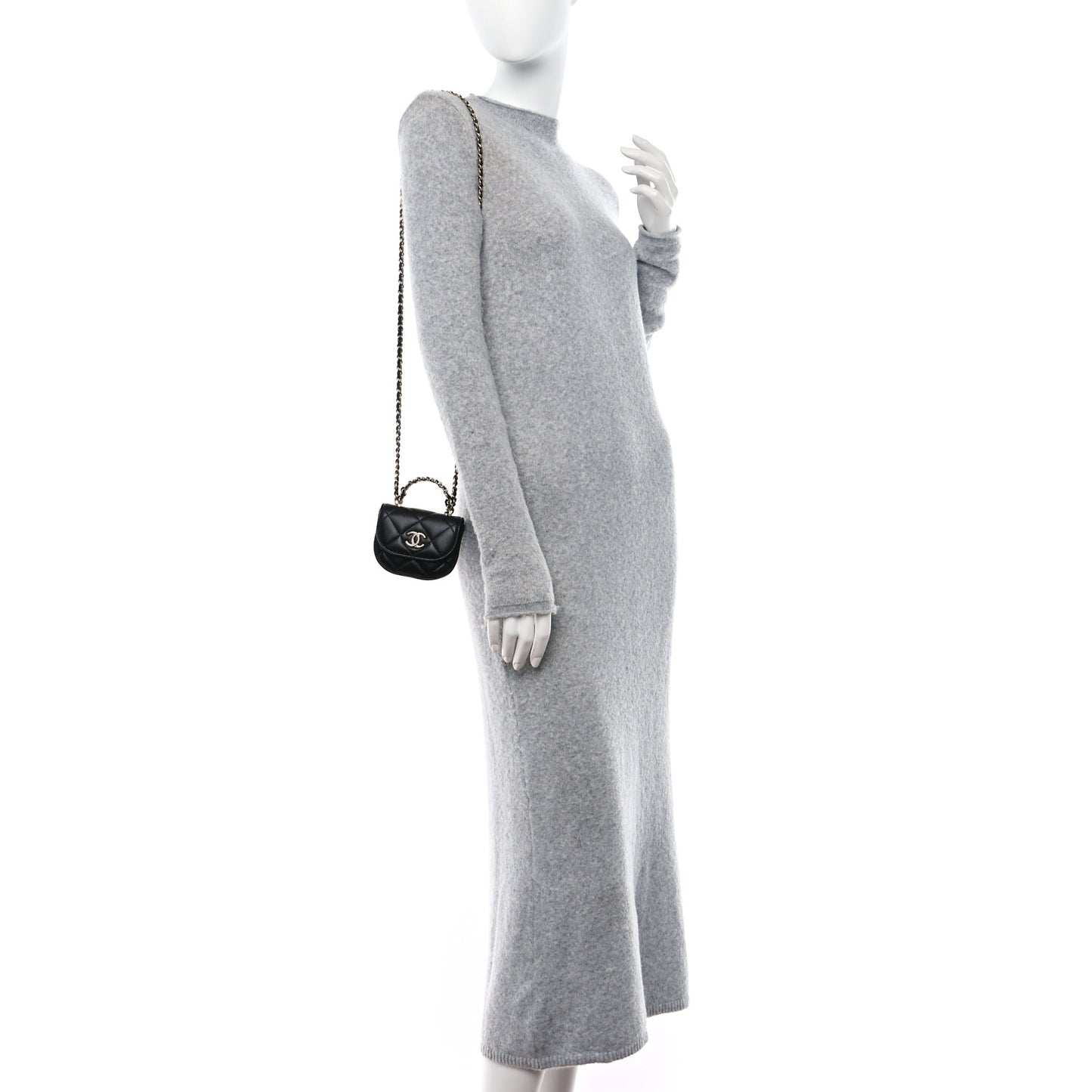 Lambskin Quilted Pearl Top Handle Clutch With Chain Black