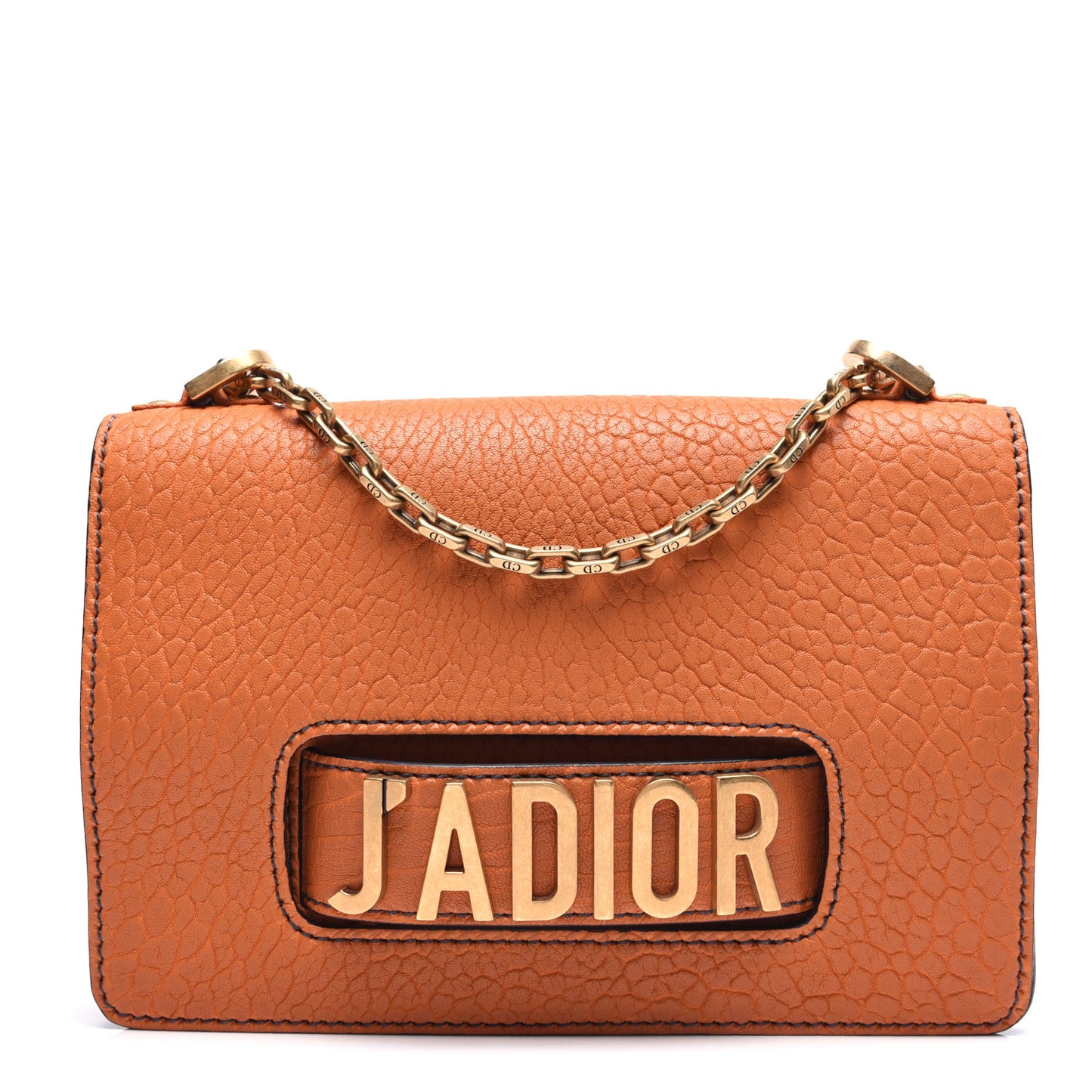 Canyon Grained Lambskin J'Adior Chain Flap Bag Orange