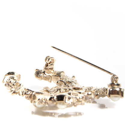 Chanel Pearl Crystal CC Flower Brooch White Nacre Gold 3 of 5