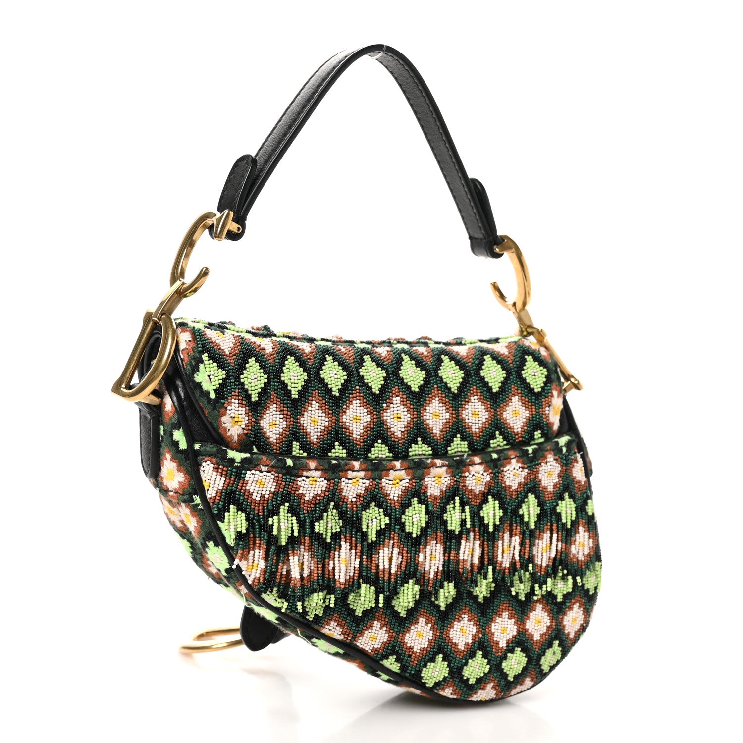 Christian Dior Beaded Fringe Mini Saddle Bag Green Multicolor 3 of 11
