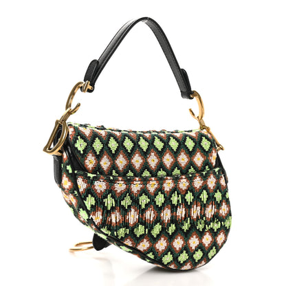 Christian Dior Beaded Fringe Mini Saddle Bag Green Multicolor 3 of 11