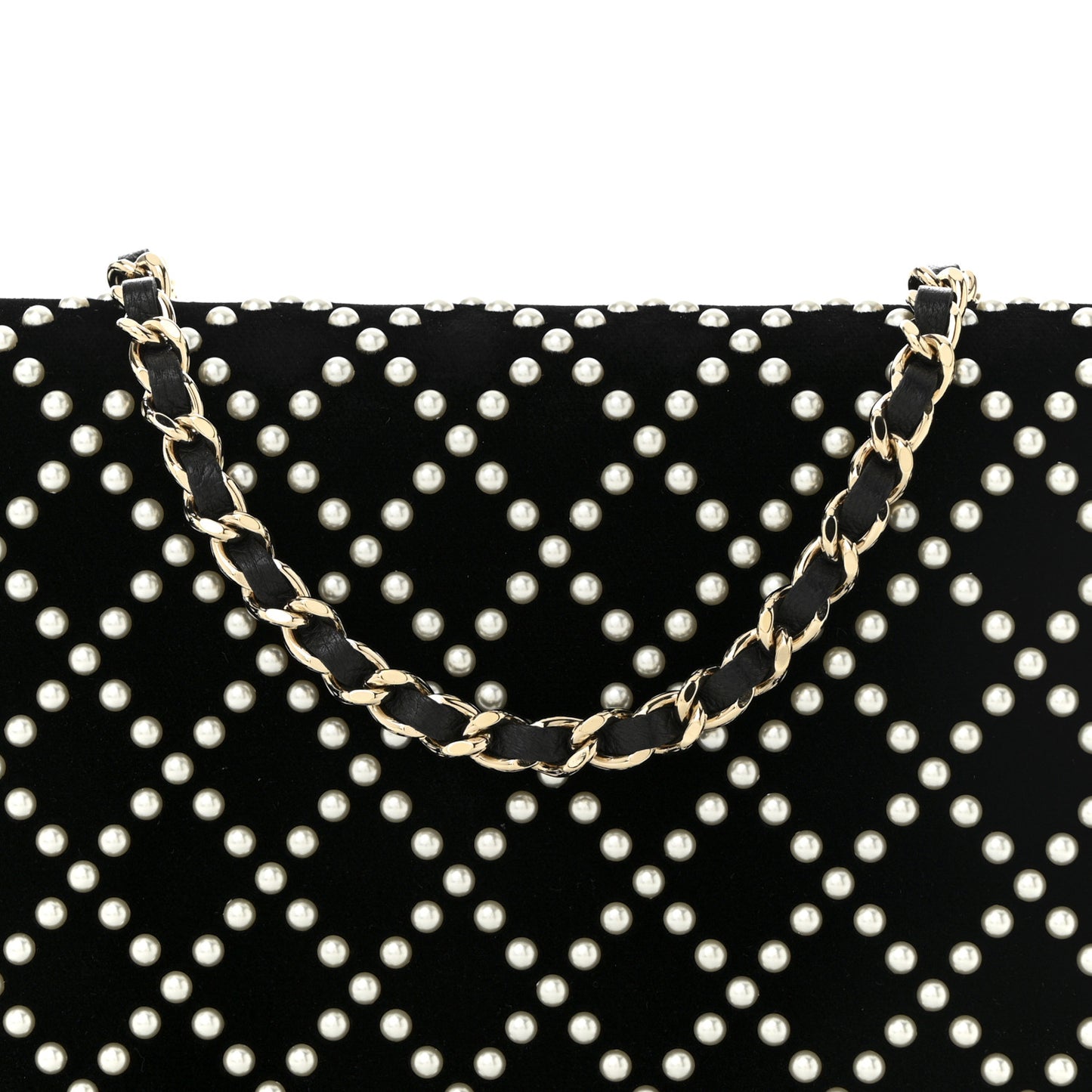 Velvet Pearl Diamond Embellished Wallet On Chain WOC Black