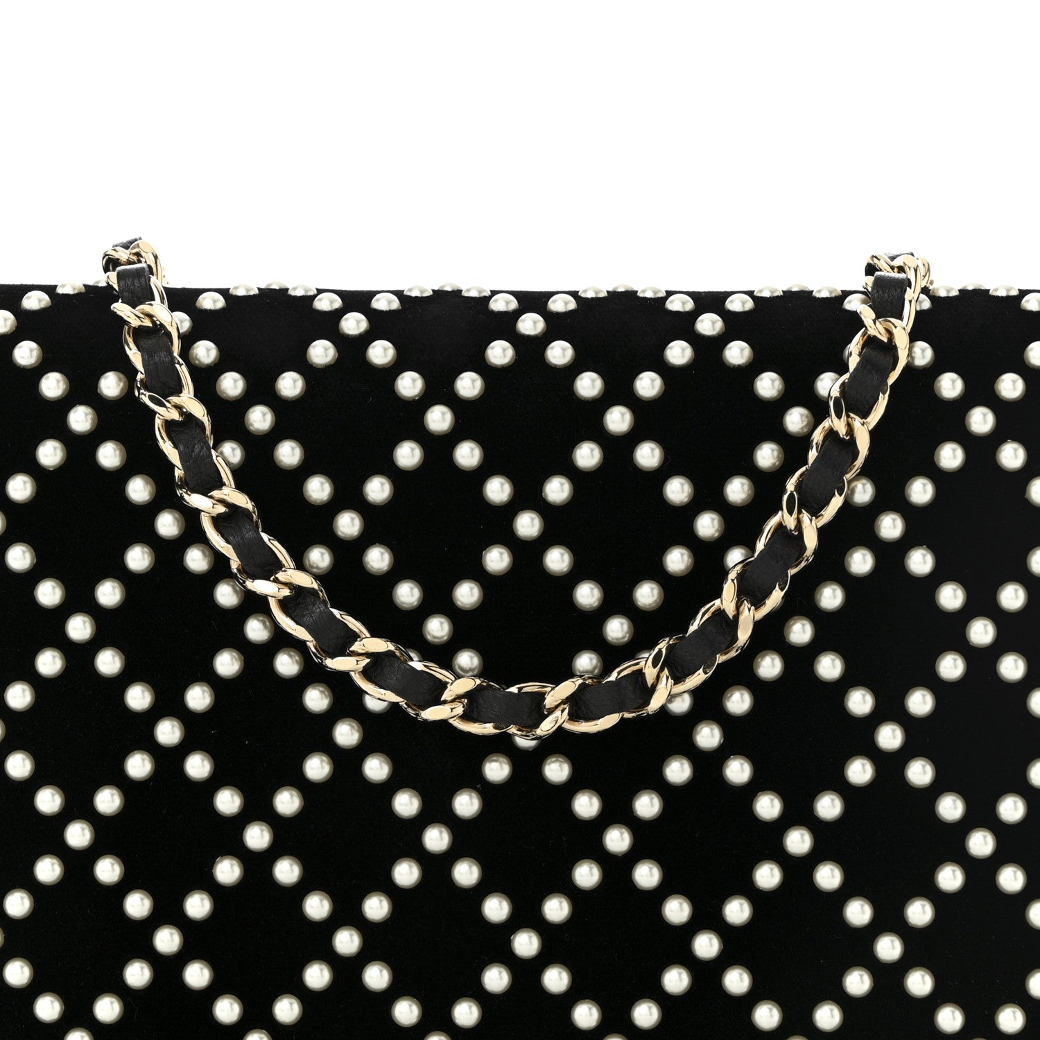 Chanel Velvet Pearl Diamond Embellished Wallet On Chain WOC Black 9 of 12