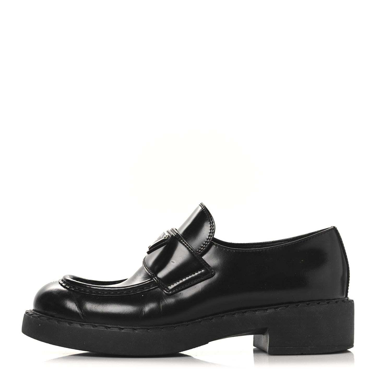 Spazzolato Metal Triangle Logo Pointy 50mm Loafers 37.5 Black