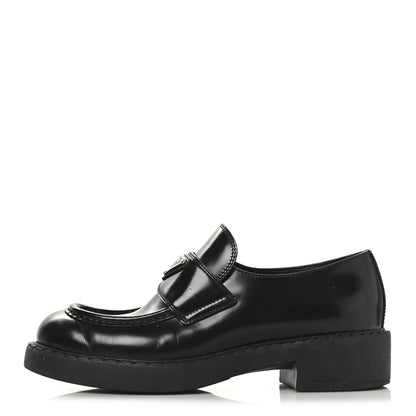Prada Spazzolato Metal Triangle Logo Pointy 50mm Loafers 37.5 Black 1 of 10
