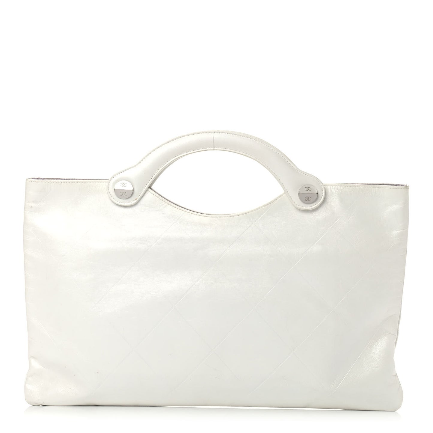 Calfskin Quilted Top Handle Tote Bag White