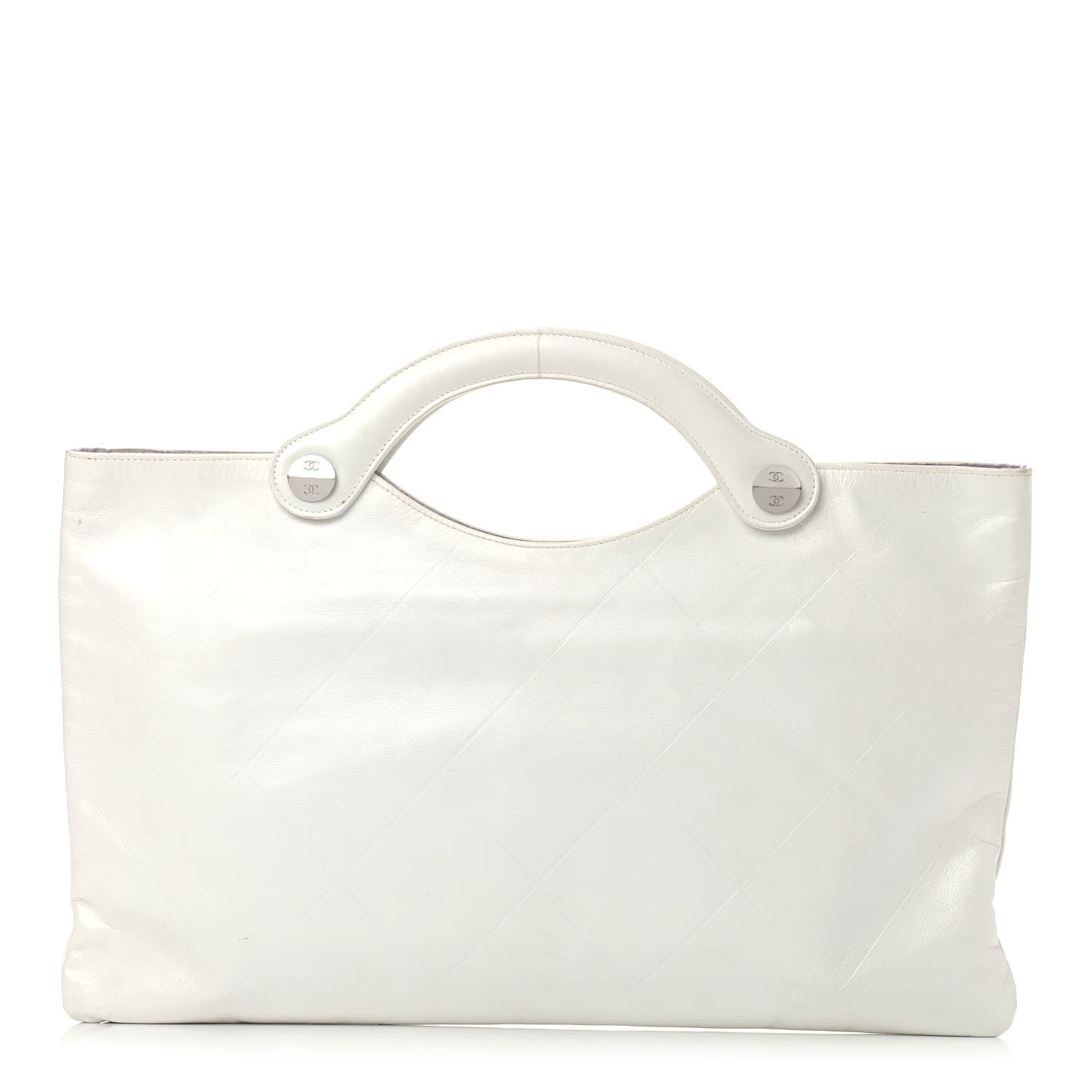 Chanel Calfskin Quilted Top Handle Tote Bag White 1 of 18