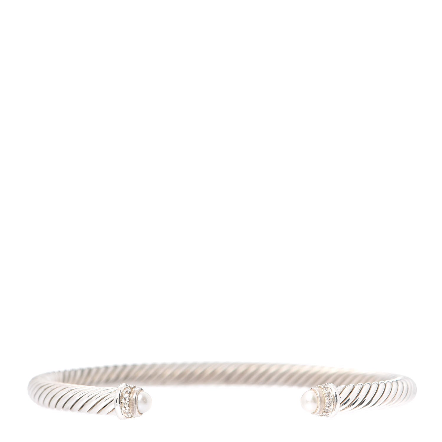 David Yurman Sterling Silver Diamond Pearl 5mm Cable Classics Bracelet 1 of 4