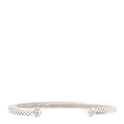 David Yurman Sterling Silver Diamond Pearl 5mm Cable Classics Bracelet 1 of 4