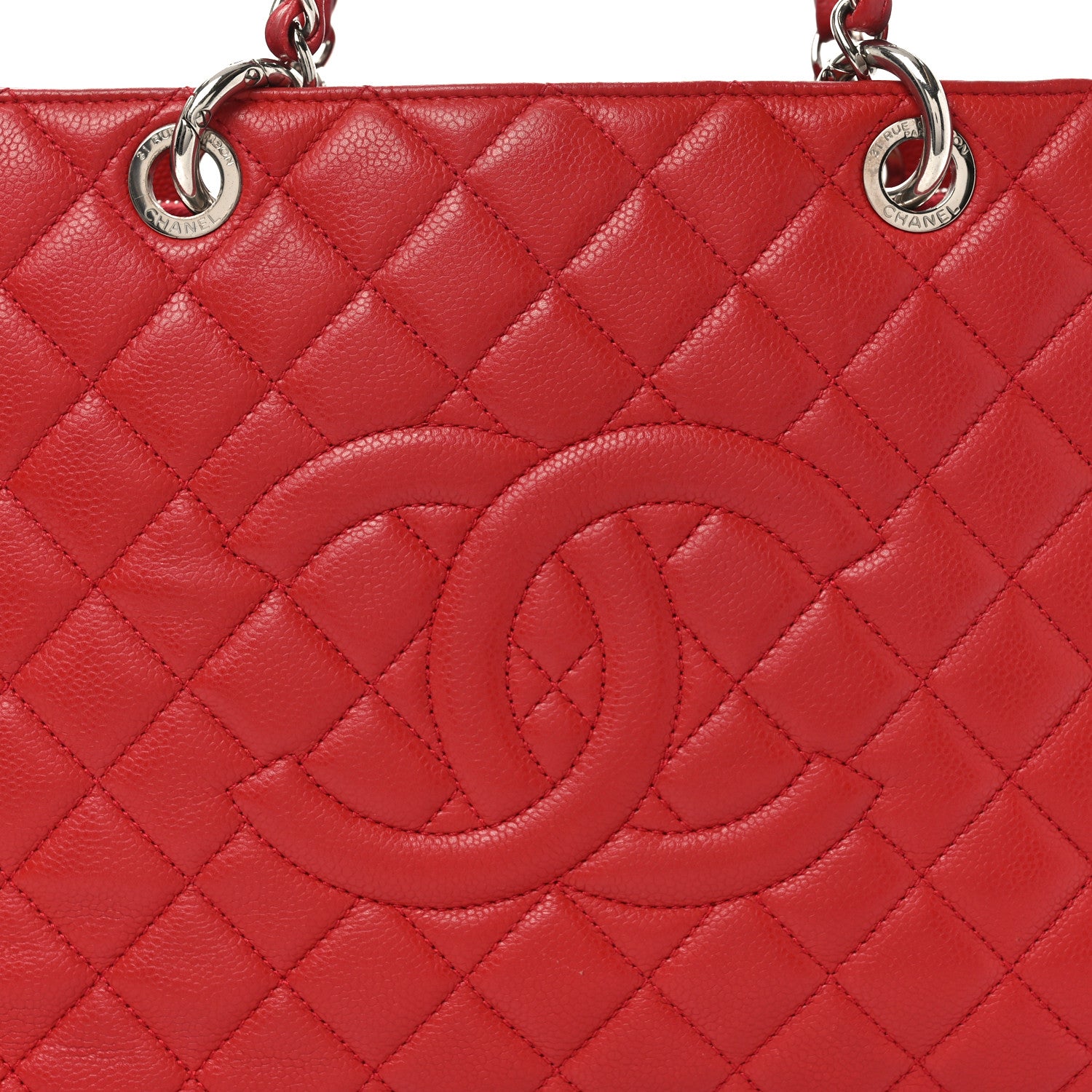 Chanel Caviar Quilted XL Grand Shopping Tote GST Red Red 8 of 10