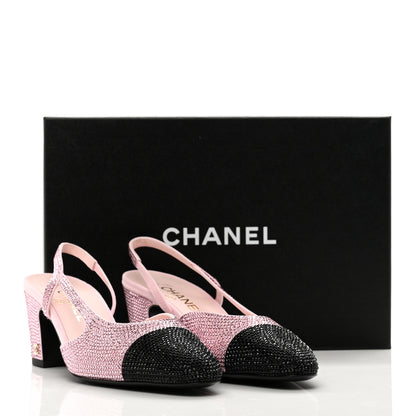 Chanel Strass Cap Toe CC Slingback Pumps 39.5 Pink Black 2 of 9