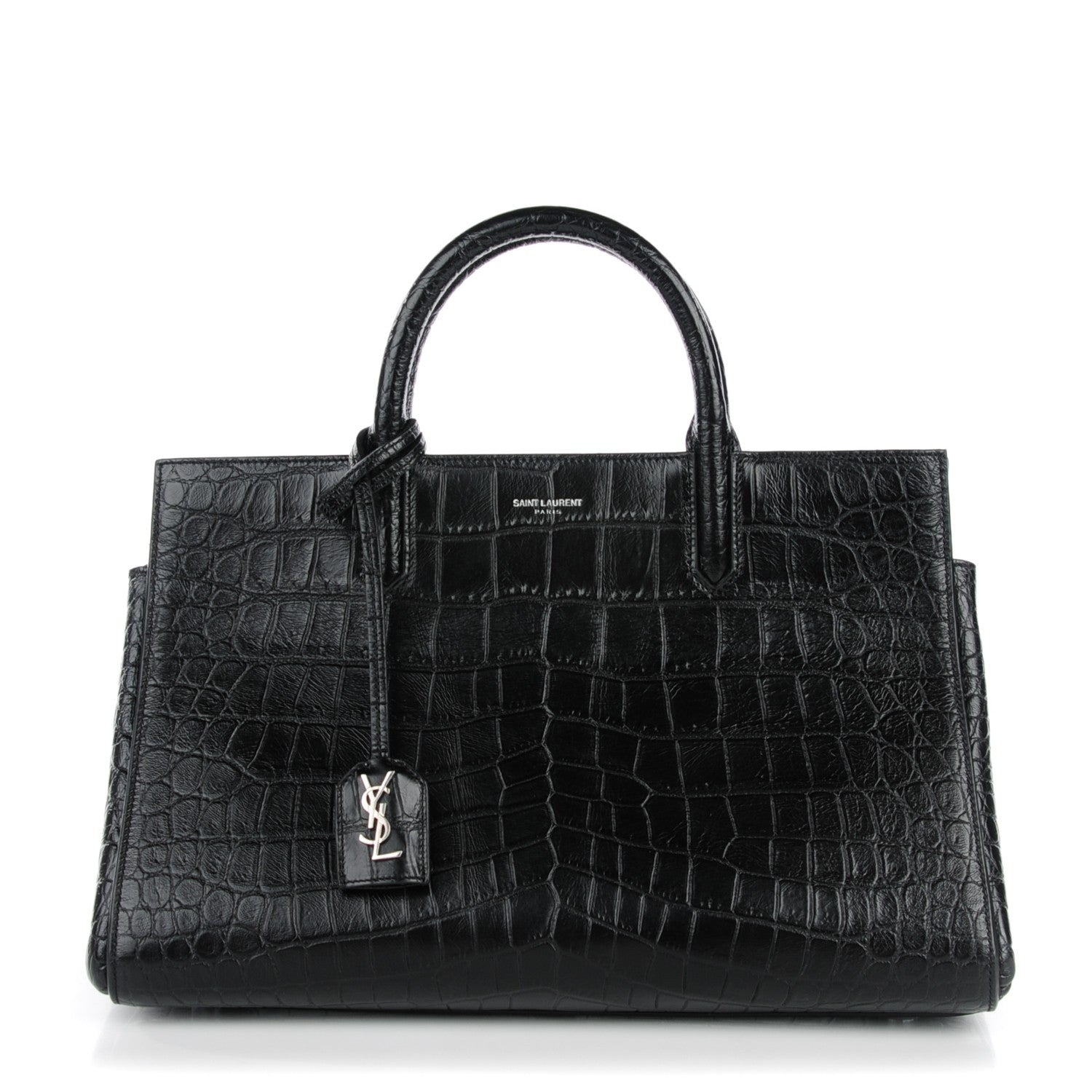 Saint Laurent Calfskin Crocodile Embossed Small Cabas Rive Gauche Black 1 of 7