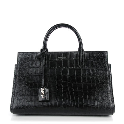 Saint Laurent Calfskin Crocodile Embossed Small Cabas Rive Gauche Black 1 of 7