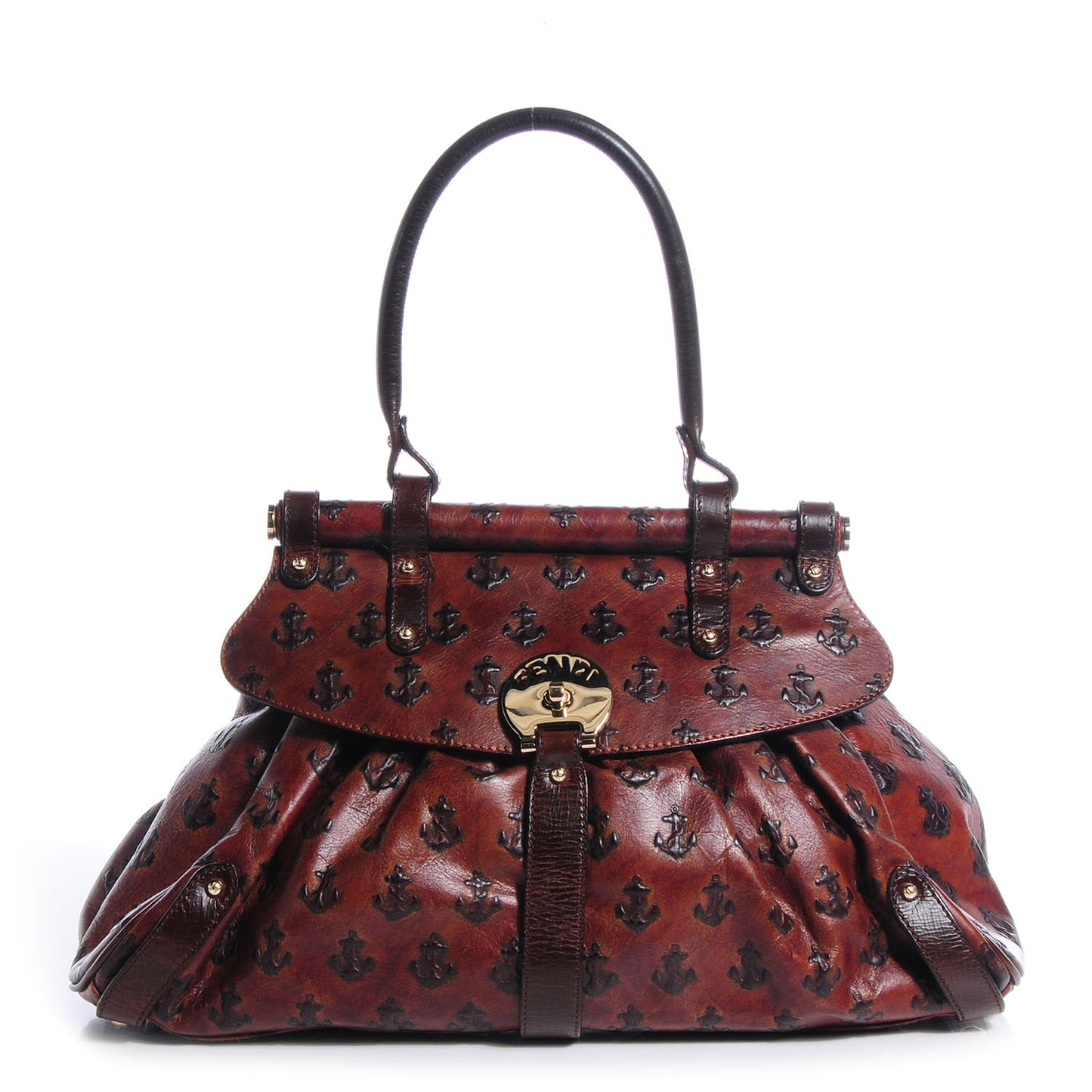 Calfskin Anchor Embossed Medium Magic Bag Brown