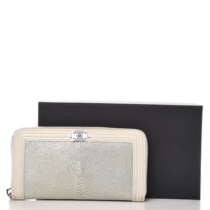 Chanel Metallic Galuchat Stingray Lambskin Boy Zip Around Wallet Silver 16 of 16