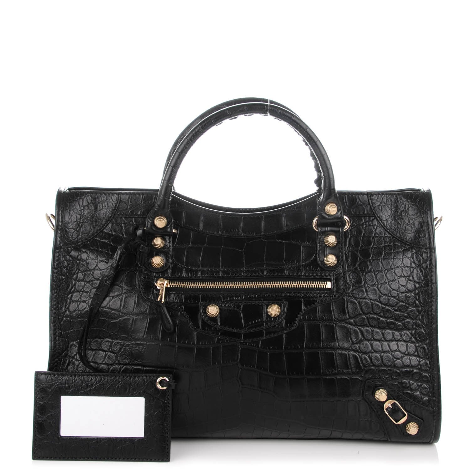 Balenciaga Calfskin Crocodile Embossed Giant 12 Gold Hardware City Black 1 of 7
