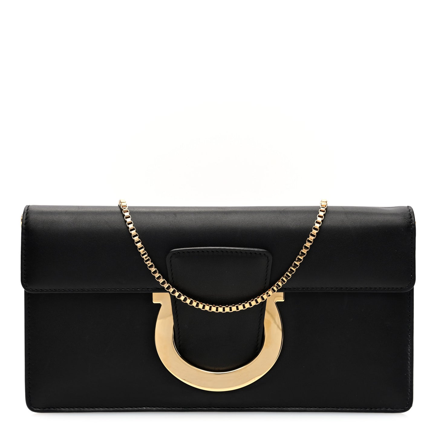 Calfskin Thalia Clutch With Chain Black
