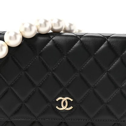 Chanel Lambskin Quilted Pearl Wallet On Chain WOC Light Pink Black 9 of 11