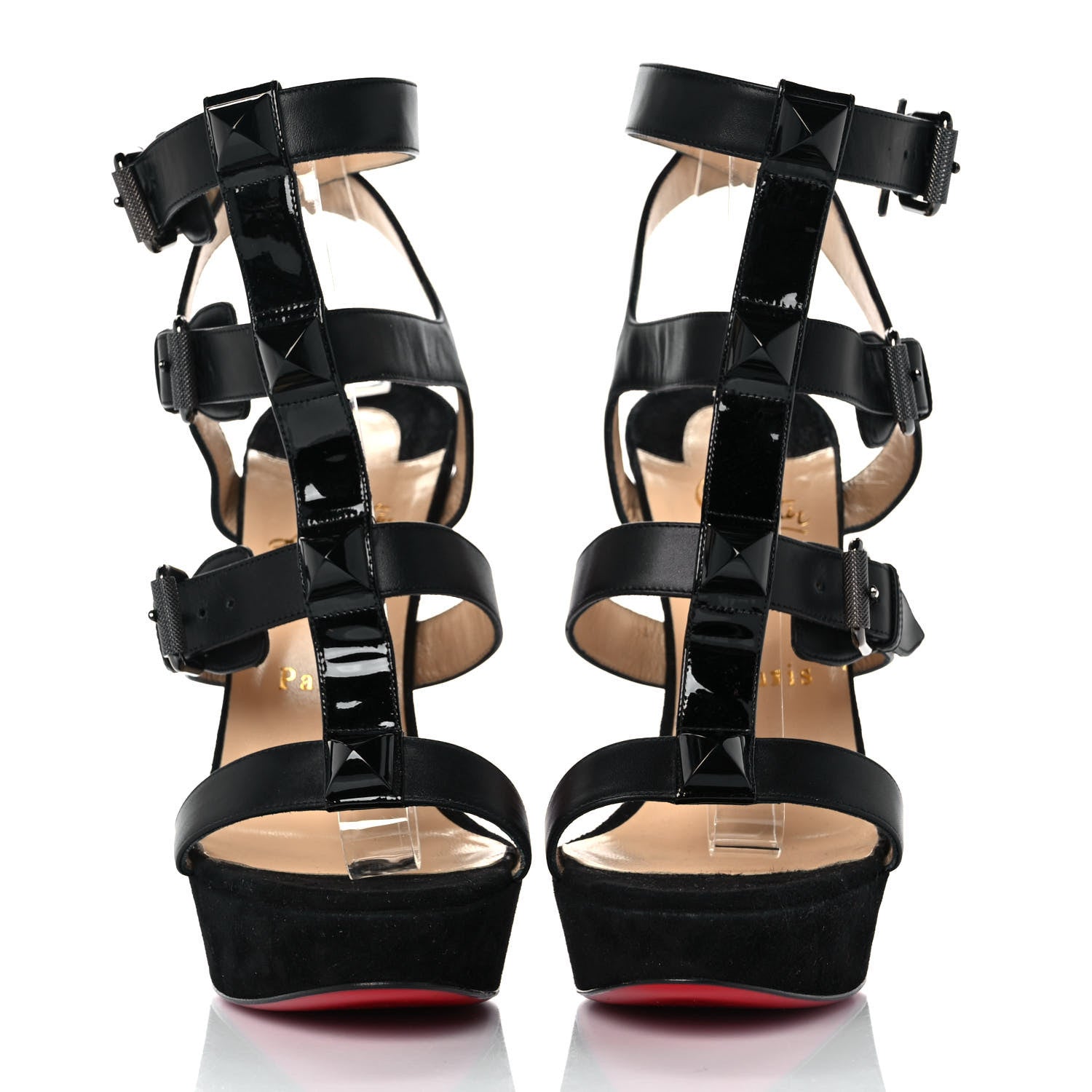Christian Louboutin Calfskin Rockin Buckle Up 140 Platform Sandals 39.5 Black 2 of 7
