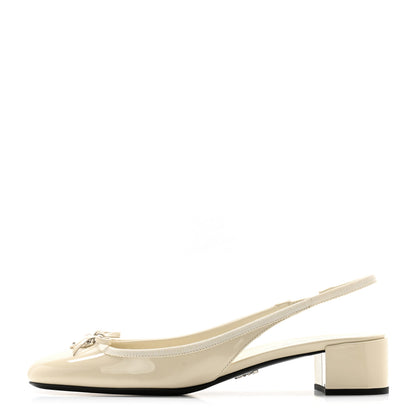 Prada Vernice Triangle Bow 45mm Slingback Pumps 38.5 Avorio 1 of 9