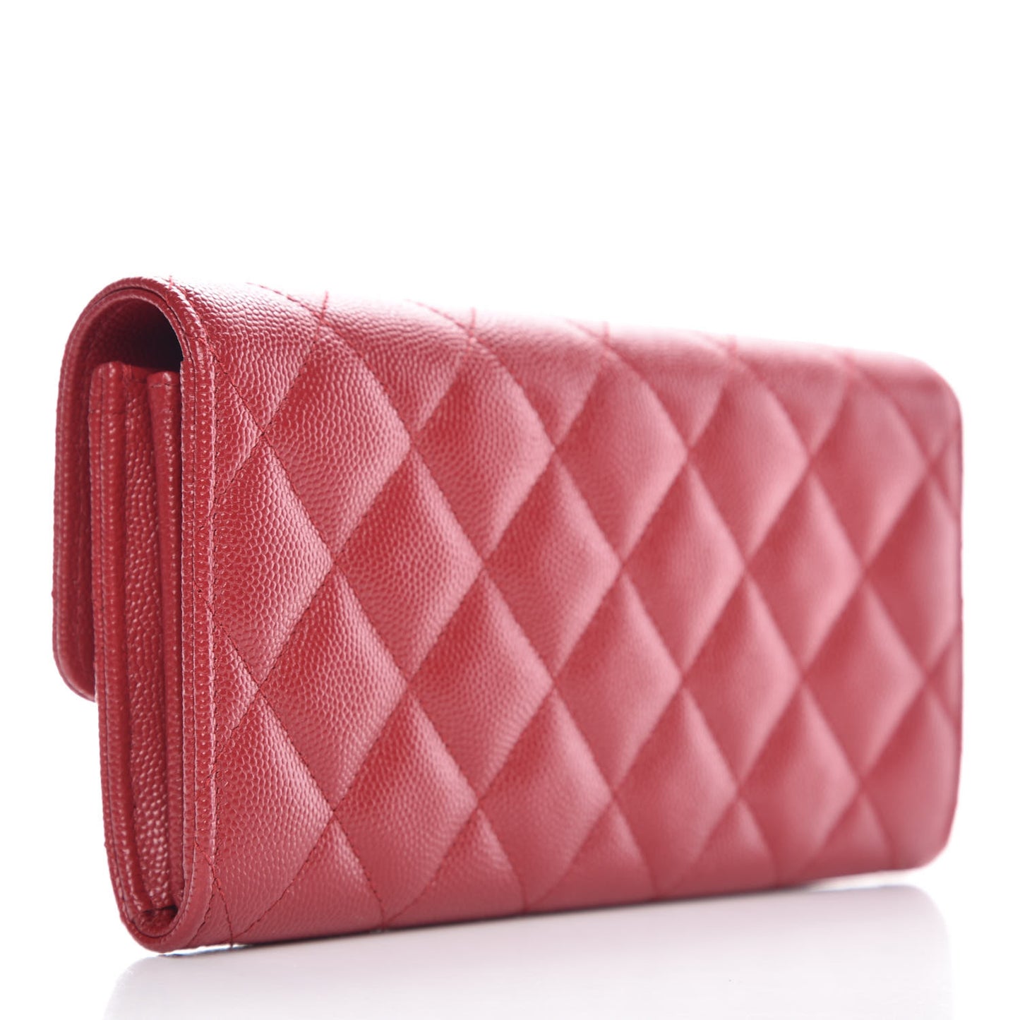 Caviar Quilted Large Gusset Flap Wallet Dark Red
